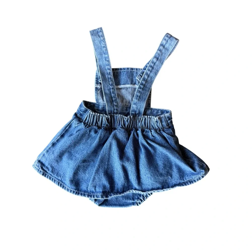 Vintage Arizona Denim Dress Baby Girl 0-3 Months Pleated Western Country Overall
